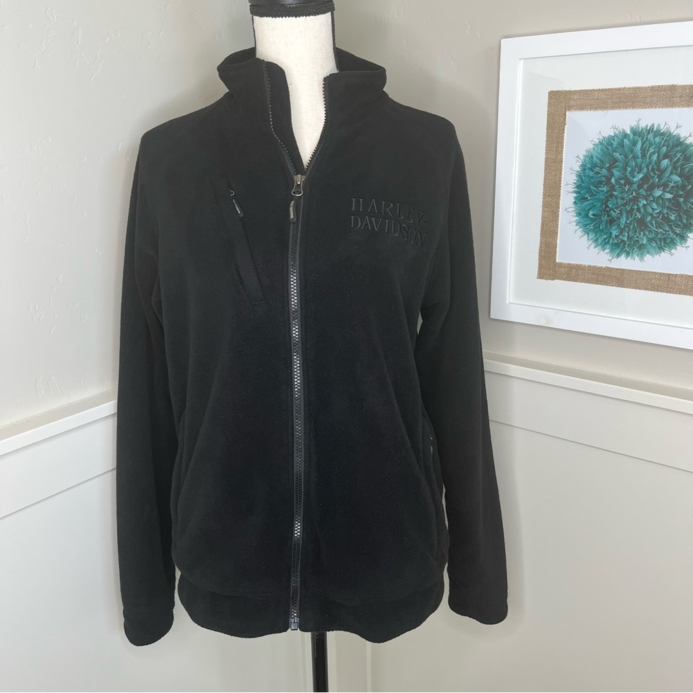 Harley Davidson Fleece Embroidered Skull Zip Up Black Size Small